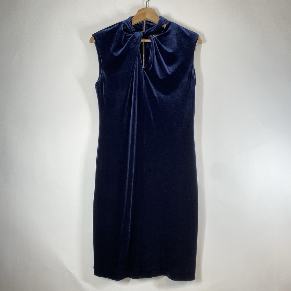 Karl Lagerfeld Velvet Sleeveless Dress Size 4 Navy Blue Romantic Minimalist
